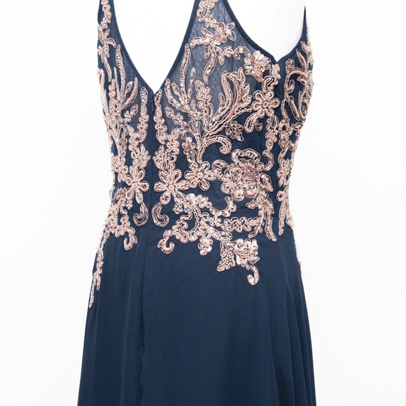 Betsy & Adam -  Celeste Long Embroidered Chiffon Gown - Picture 12 of 14